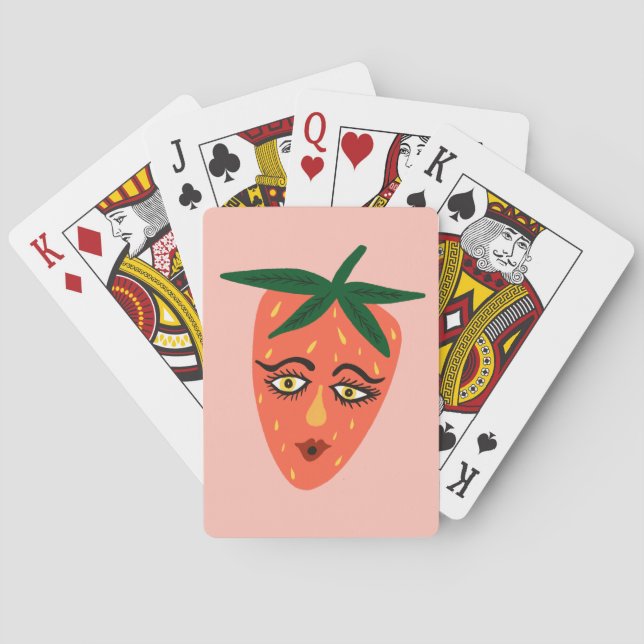 Whimsical Strawberry Funny Face CUSTOMIZE IT Playing Cards (Back)