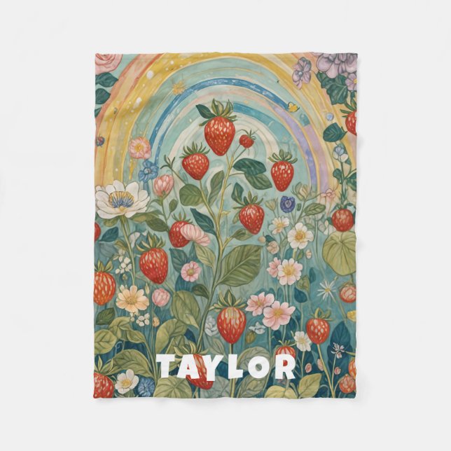 Whimsical Strawberry Patch Fleece Blanket (Front)