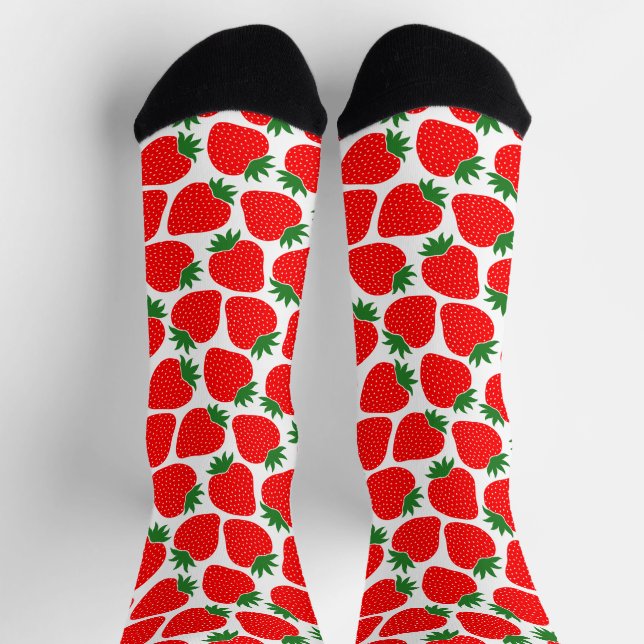 Whimsical Strawberry Pattern Cute Festive Red Socks (Top)