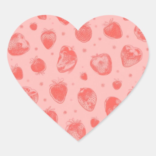 whimsical strawberry pattern on pink heart sticker (Front)
