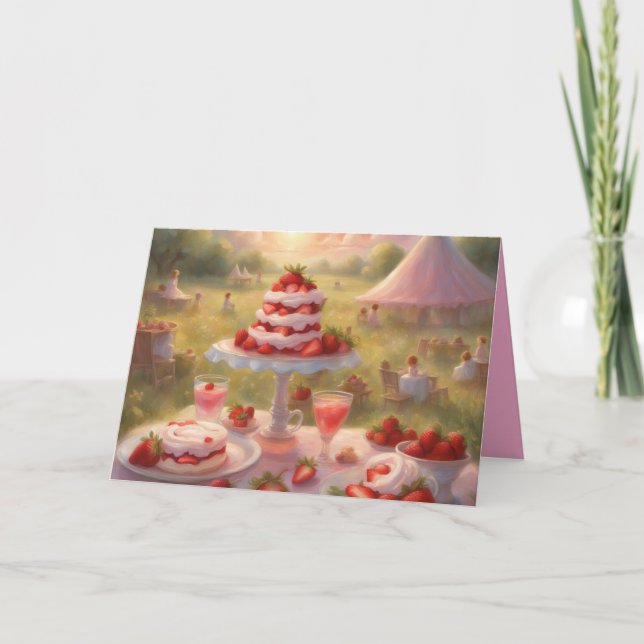 Whimsical Strawberry Shortcake birthday picnic Card (Front)