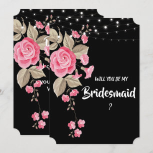 Whimsical String Lights Black Bridesmaid Invitation