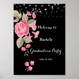 Whimsical String Lights Black Graduation Poster