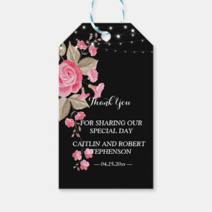 Whimsical String Lights Black thank you Gift Tags