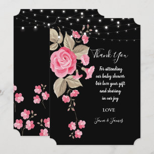 Whimsical String Lights Black thank you Invitation
