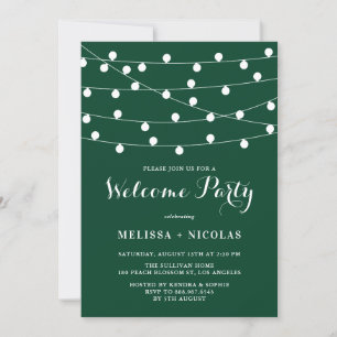 Whimsical String Lights Emerald Welcome Party Invitation
