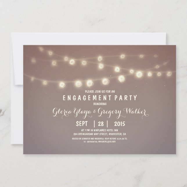 whimsical string lights engagement party invites (Front)
