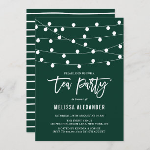 Whimsical String Lights Green Tea Party Invitation