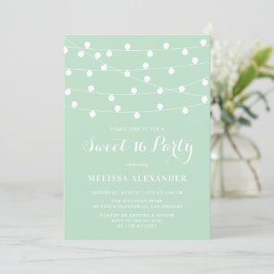 Whimsical String Lights Mint Green Sweet 16 Party Invitation