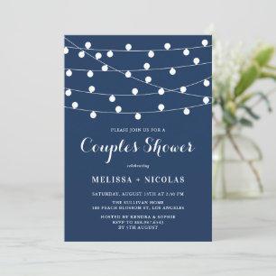 Whimsical String Lights Navy Blue Couples Shower Invitation