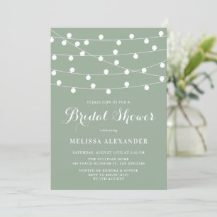 Whimsical String Lights Sage Green Bridal Shower Invitation