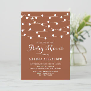 Whimsical String Lights Terracotta Baby Shower Invitation
