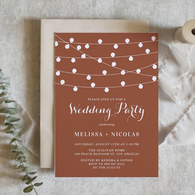 Whimsical String Lights Terracotta Wedding Party Invitation (Whimsical String Lights Terracotta Wedding Party Invitation)