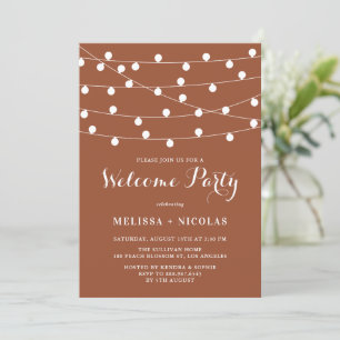 Whimsical String Lights Terracotta Welcome Party Invitation