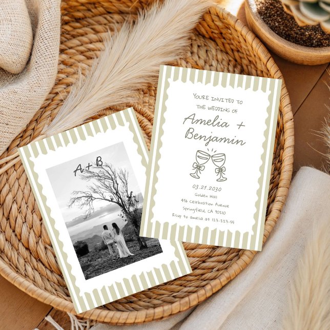 Whimsical Stripe Green champagne Whimsical  Invitation (Creator Uploaded)