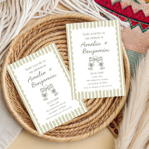 Whimsical Stripe Green champagne Whimsical Invitation