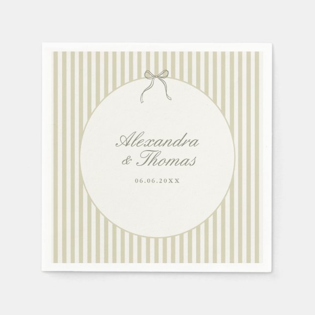 Whimsical Stripe Green Wedding Napkins (Front)