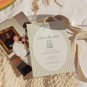 Whimsical Stripe Green Wedding Save the Date Invitation