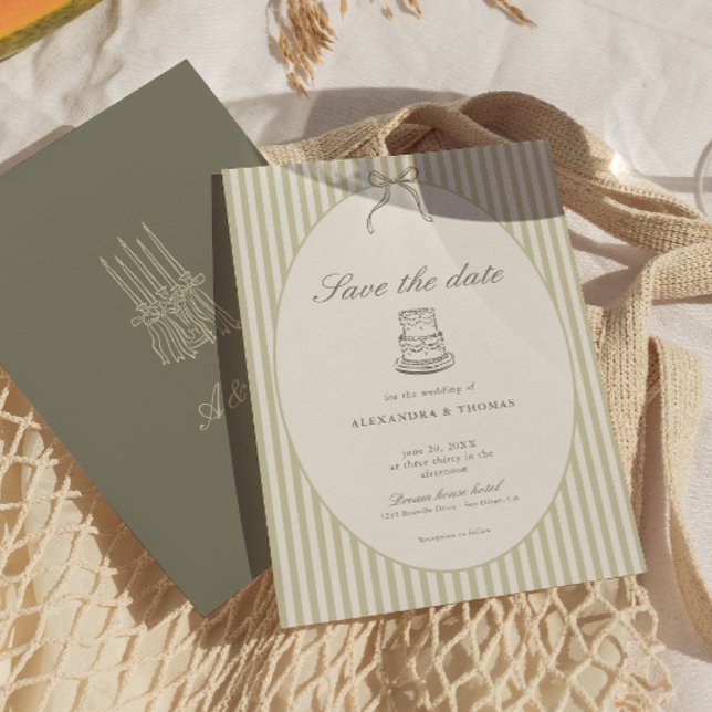 Whimsical Stripe Green Wedding Save the Date Invitation (Creator Uploaded)