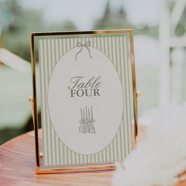 Whimsical Stripe Green Wedding Table Number (Creator Uploaded)