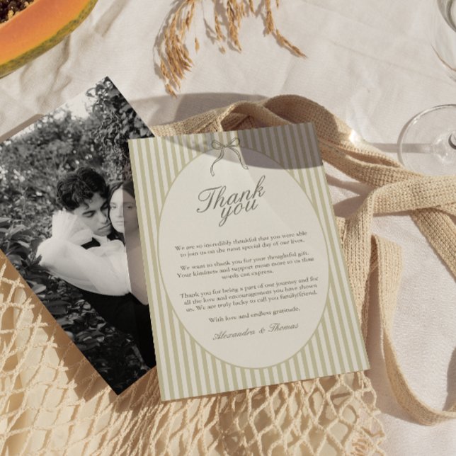 Whimsical Stripe Green Wedding Thank You Card (Creator Uploaded)