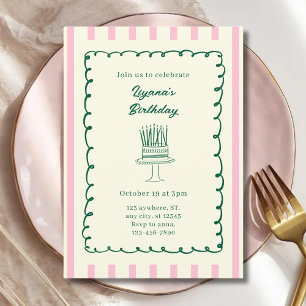 Whimsical Striped 1st 2nd 10th 20th 30th Birthday Invitation