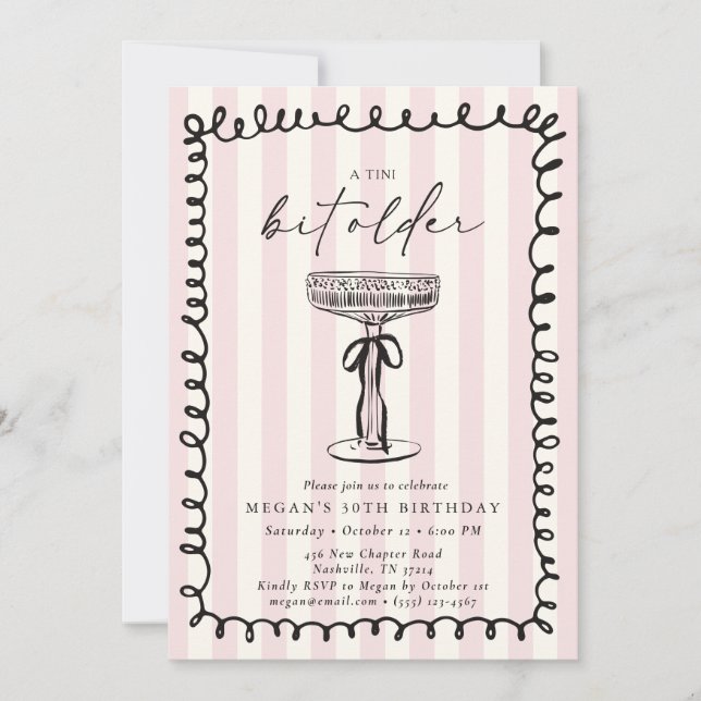 Whimsical Striped A Tini Bit Older Birthday  Invitation (Front)