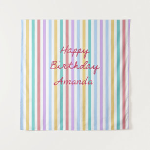 Whimsical Striped Colourful Birthday Backdrop Tapestry
