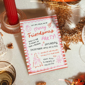 Whimsical Striped Friendsmas Christmas Party Invitation
