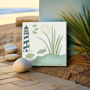 Whimsical Striped Lighthouse and Fish ID1206 Ceramic Tile