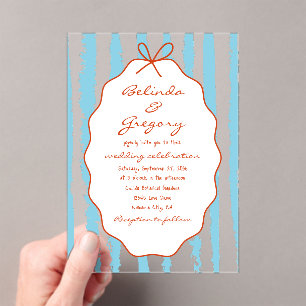 Whimsical Stripes Handwritten Painted Wedding  Acrylic Invitations