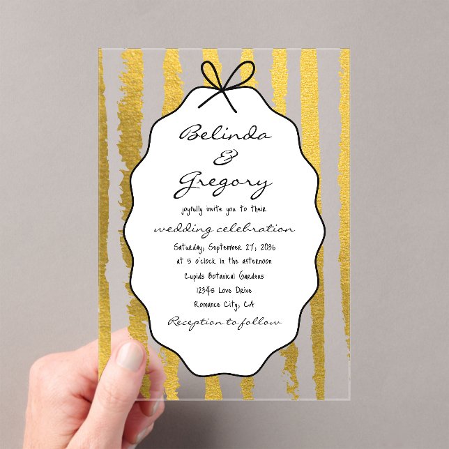 Whimsical Stripes Handwritten Painted Wedding  Acrylic Invitations (Insitu (Handheld))