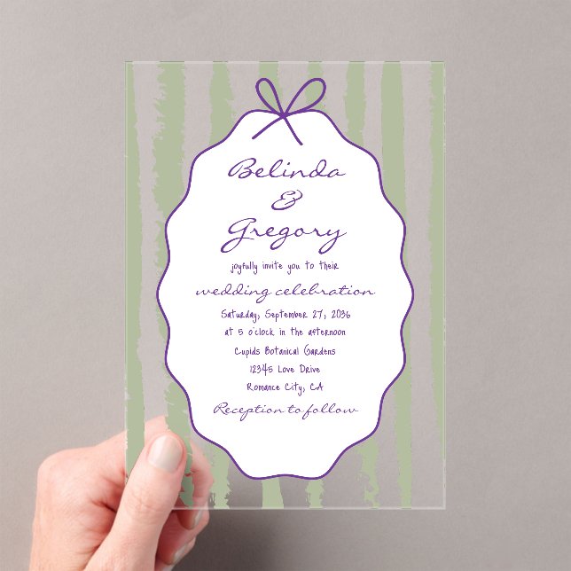 Whimsical Stripes Handwritten Painted Wedding  Acrylic Invitations (Insitu (Handheld))