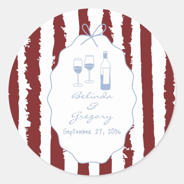 Whimsical Stripes Handwritten Painted Wedding  Classic Round Sticker (Front)