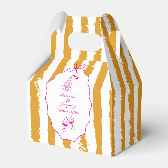 Whimsical Stripes Handwritten Painted Wedding  Favour Box (Front Side)