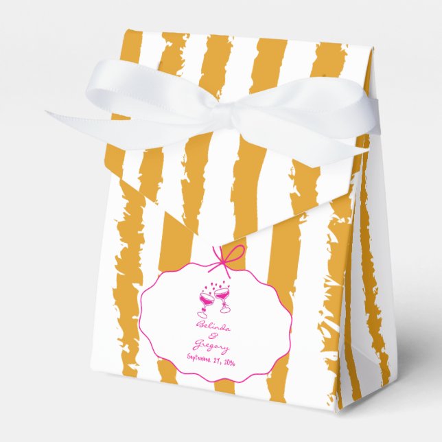 Whimsical Stripes Handwritten Painted Wedding  Favour Box (Front Side)