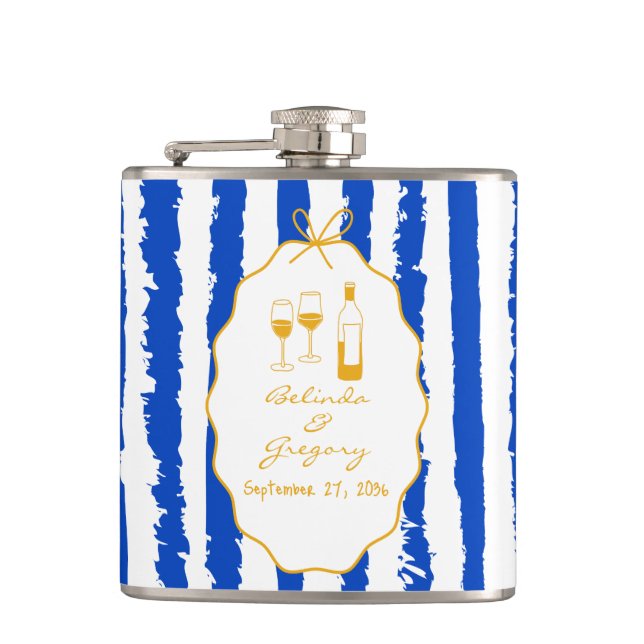 Whimsical Stripes Handwritten Painted Wedding  Hip Flask (Front)