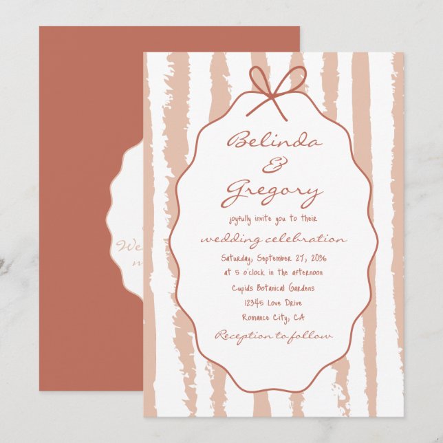 Whimsical Stripes Handwritten Painted Wedding  Invitation (Front/Back)