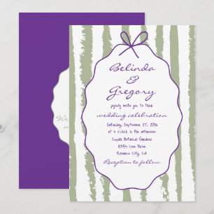 Whimsical Stripes Handwritten Painted Wedding  Invitation
