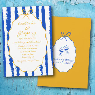 Whimsical Stripes Handwritten Painted Wedding Invitation
