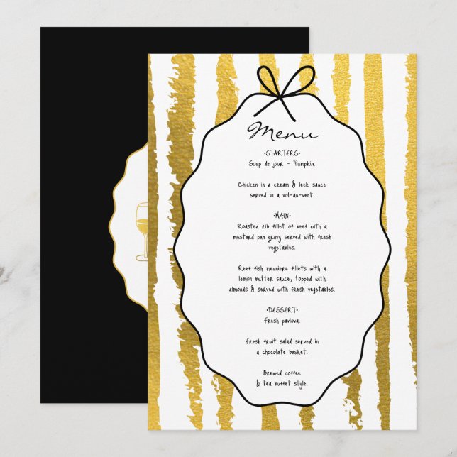 Whimsical Stripes Handwritten Painted Wedding  Menu (Front/Back)