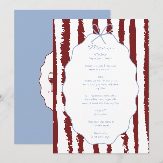 Whimsical Stripes Handwritten Painted Wedding  Menu (Front/Back)