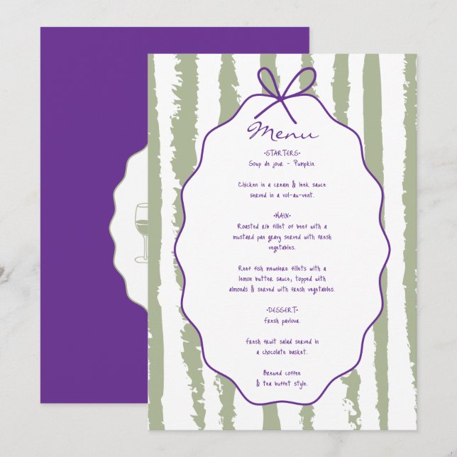 Whimsical Stripes Handwritten Painted Wedding  Menu (Front/Back)