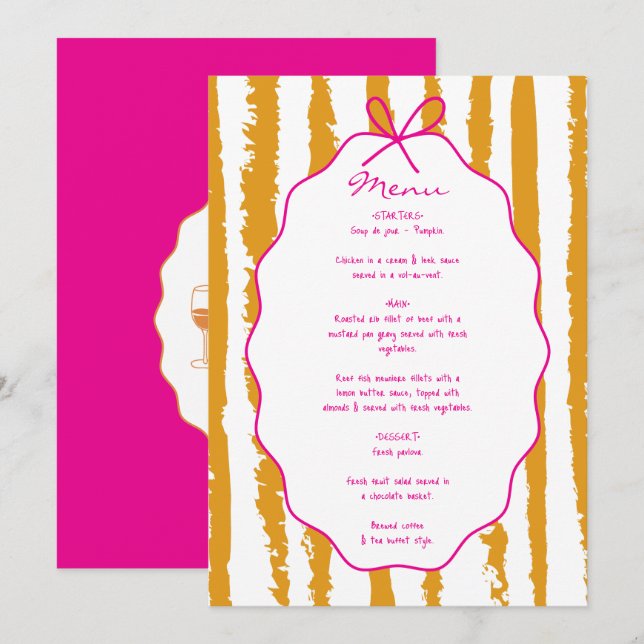 Whimsical Stripes Handwritten Painted Wedding  Menu (Front/Back)