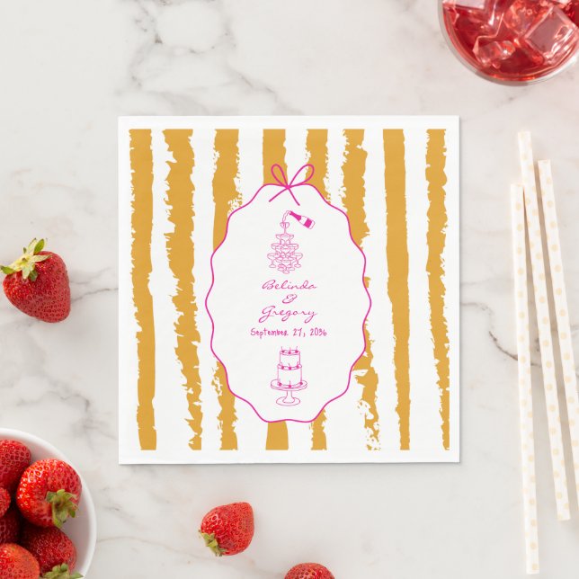 Whimsical Stripes Handwritten Painted Wedding  Napkin (Insitu)