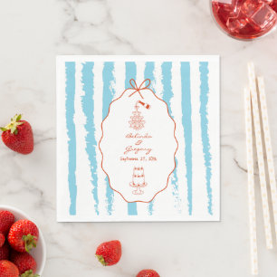 Whimsical Stripes Handwritten Painted Wedding  Napkin