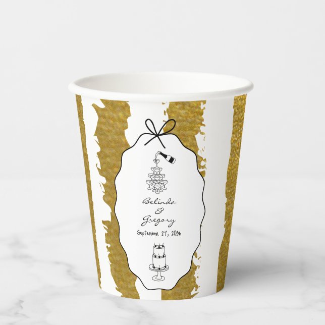 Whimsical Stripes Handwritten Painted Wedding  Paper Cups (Front)