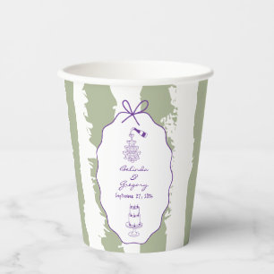 Whimsical Stripes Handwritten Painted Wedding Paper Cups