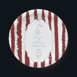 Whimsical Stripes Handwritten Painted Wedding  Paper Plate<br><div class="desc">A whimsical hand drawn illustration wedding design suite in blue and burgundy. This contemporary modern wedding design is ideal for all seasons especially Spring and Summer. A contemporary, fun and whimsical wedding hand drawn and hand written look design perfect for destination weddings. A retro blue and burgundy hand illustrated and...</div>