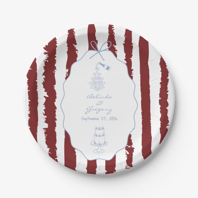 Whimsical Stripes Handwritten Painted Wedding  Paper Plate (Front)